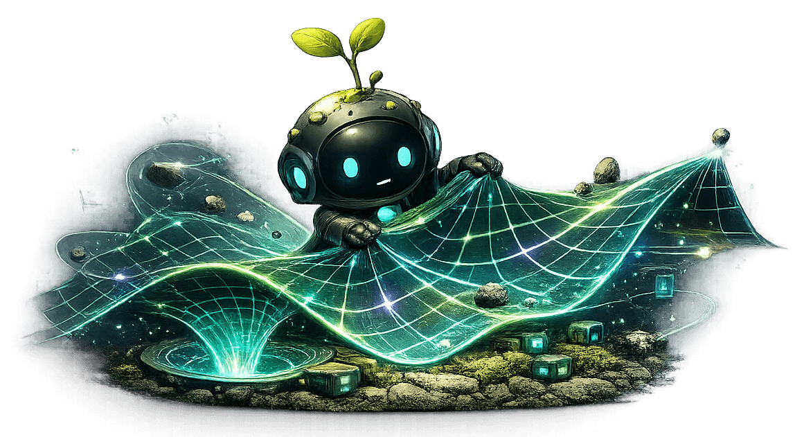 bitmosh.dev - GLITCH. GROW. CREATE. featuring a robot creature companion
