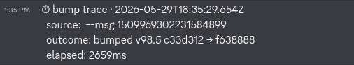 The debug trace message in Discord